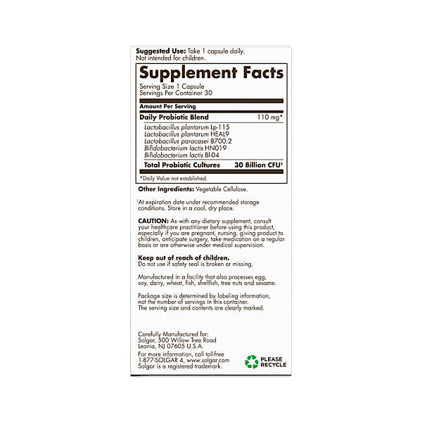 Solgar Advanced Daily Support Probiotic 30B, 30 Veg Capsules