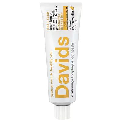 Davids, Kids + Adults Whitening + Antiplaque Toothpaste, Natural Orange Vanilla, 4oz