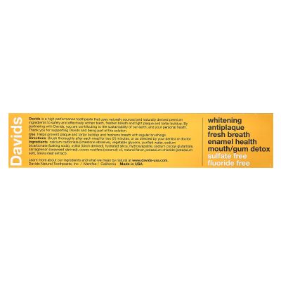 Davids, Kids + Adults Whitening + Antiplaque Toothpaste, Natural Orange Vanilla, 4oz