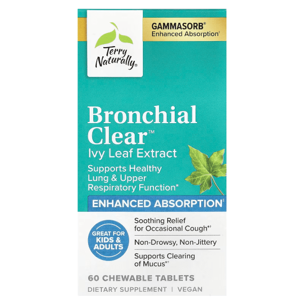 Terry Naturally, Bronchial Clear, Ivy Leaf Extract, 50 mg, 60 Chewable Tablets