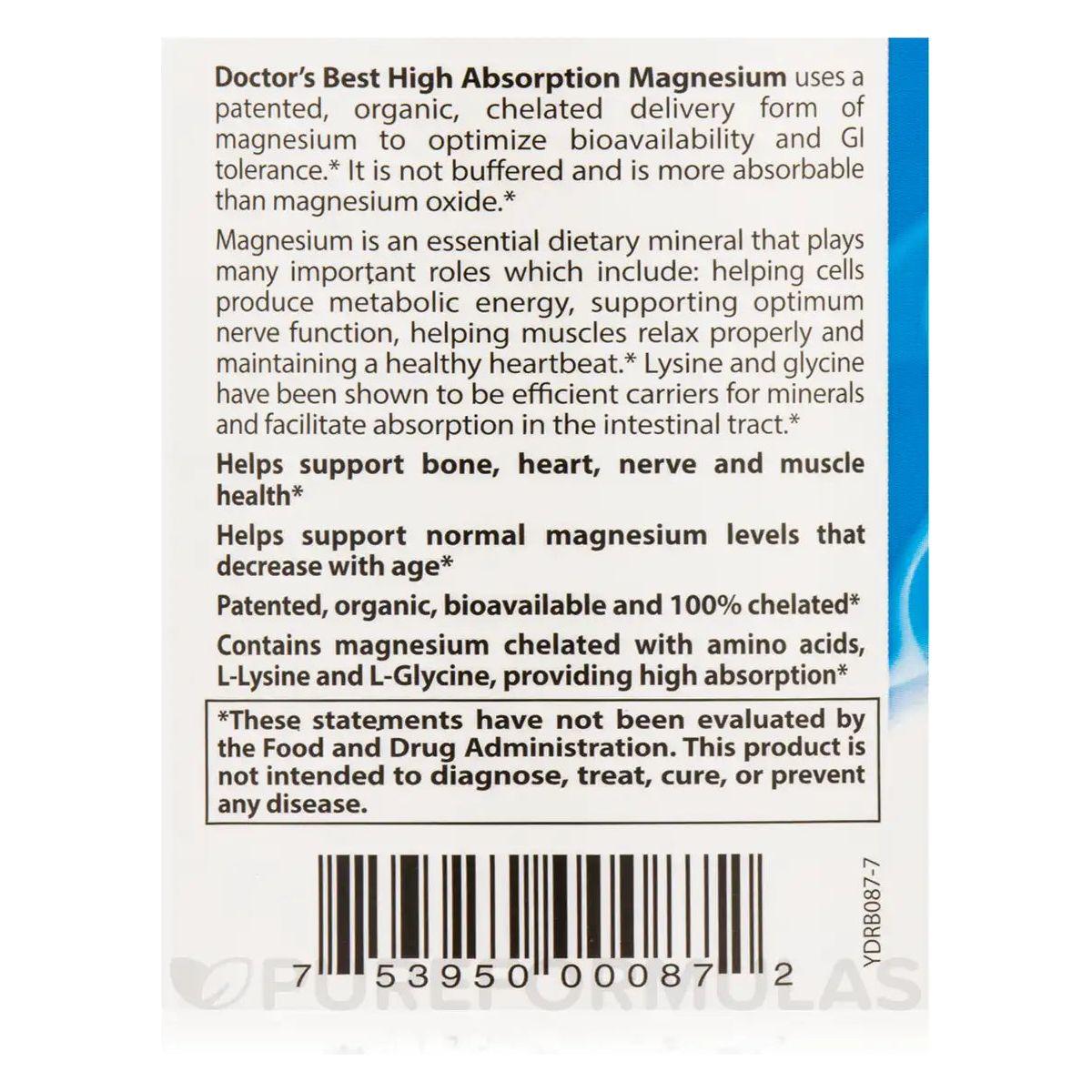 Doctor’s Best High Absorption 100% Chelated Magnesium