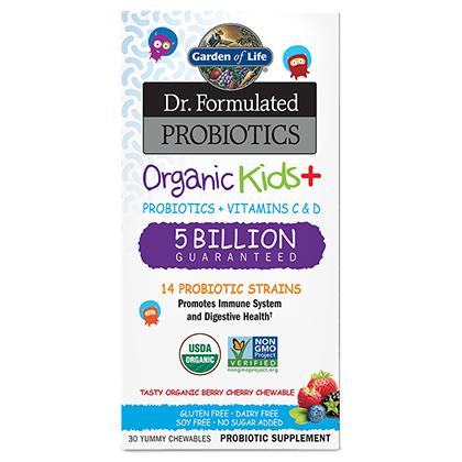 Dr. Formulated Probiotics Organic Kids+Berry Cherry 5 Billion CFU, 30 Chewables