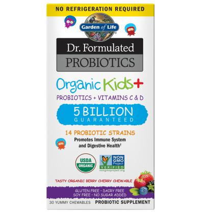 Dr. Formulated Probiotics Organic Kids+Berry Cherry 5 Billuon CFU, Shelf Stable, 30 Chewables