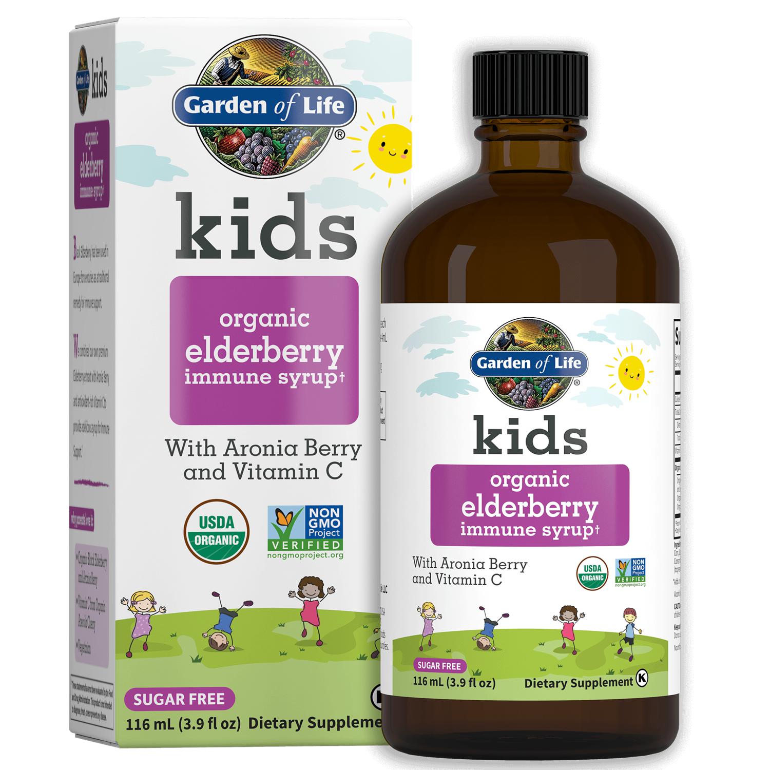 Garden of Life KIDS Organic Elderberry Immune Syrup, Sugar Free, 3.9 fl oz