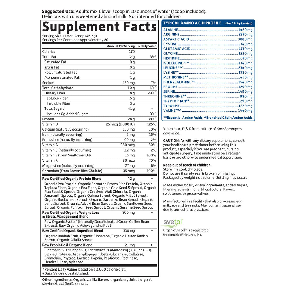 Garden of Life Raw Organic Fit Vanilla, 32.80 oz Powder