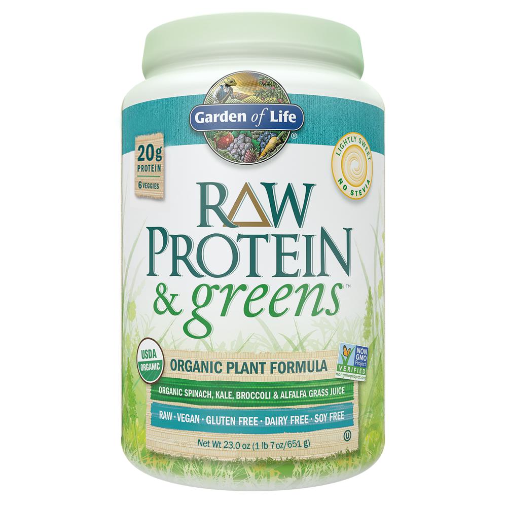 Garden of Life Raw Protein & Greens Lightly Sweet - No Stevia, 23.0 oz Powder