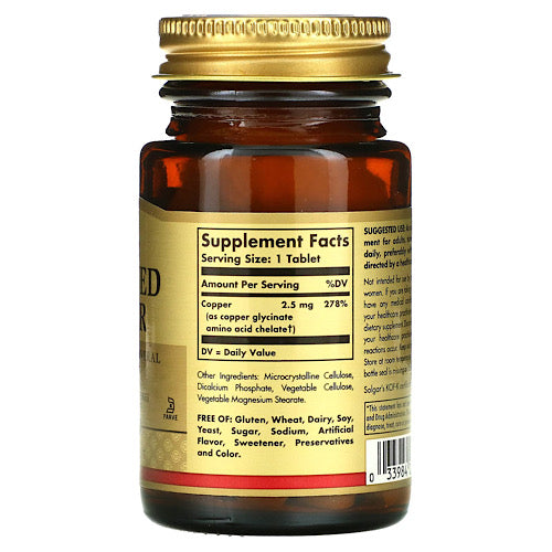 Solgar, Chelated Copper, 100 Tablets 2.5 mg per Tablet