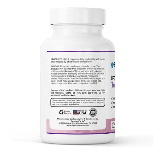Genuine Purity Liposomal Trans-Resveratrol 500mg, 60 Capsules