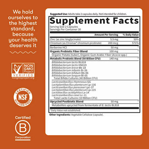 Garden Of Life Dr.Formulated Probiotics Glucose Support With Chromax 50 Billion 12 Strain-60 VegCaps