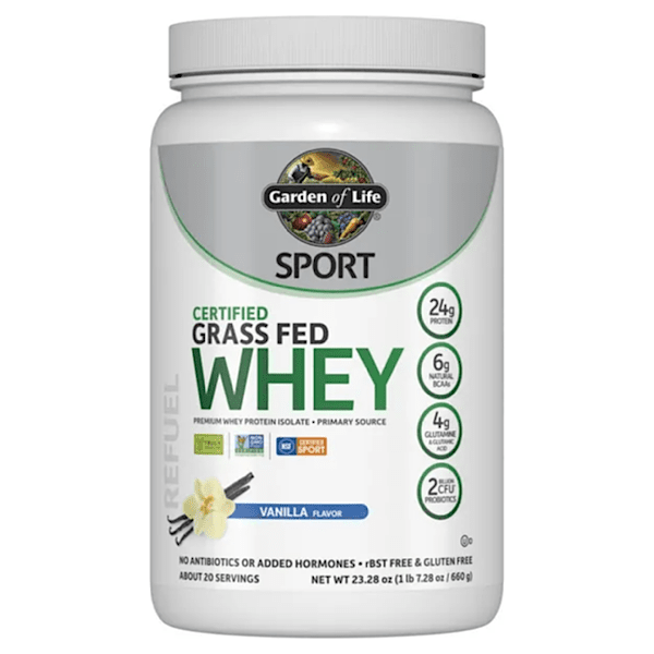 Garden of Life Sport Organic Grass Fed Whey Protein Vanilla, 22.57 oz Powder