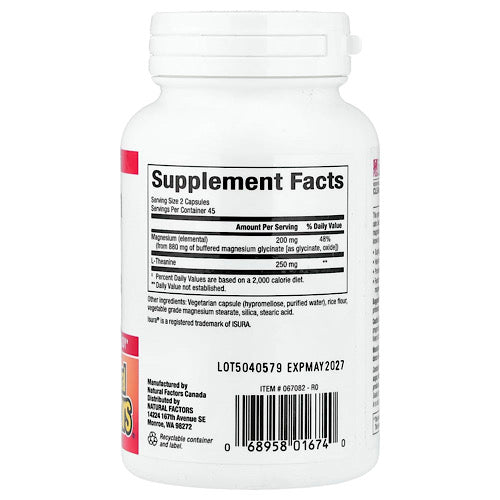 Natural Factors, Magnesium Glycinate plus L-Theanine, 90 Veg Capsules