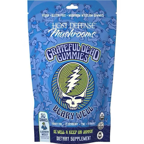 Host Defense Beary Well Grateful Dead Mushroom Gummies Agarikon,Turkey Tail, Chaga, Elderberry, Vitamin C & Zinc Immune Support,90 count