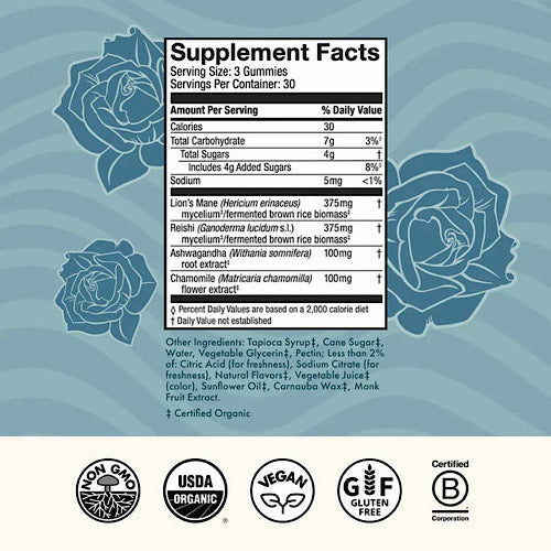 Host Defense Stay Mellow Grateful Dead Mushroom Gummies with Reishi Ashwagandha, Chamomile & Lion’s Mane for Relaxation Support, 90 count, 30 servings