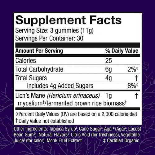 Host Defense Mushrooms Lion's Mane Gummies-Brain Health Support, Supports Focus & Memory Function Immune & Nervous System Support,Blueberry,90 Gummies
