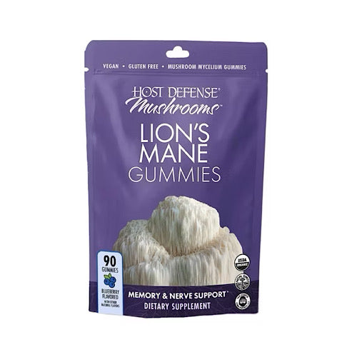 Host Defense Mushrooms Lion's Mane Gummies-Brain Health Support, Supports Focus & Memory Function Immune & Nervous System Support,Blueberry,90 Gummies