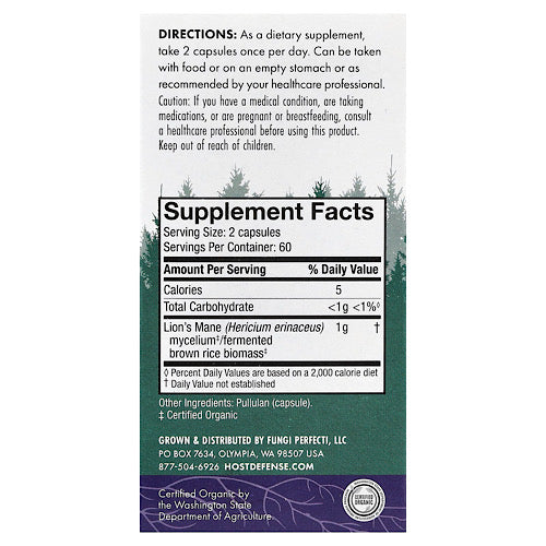 Host Defense, Mushrooms, Lion's Mane, 120 Capsules