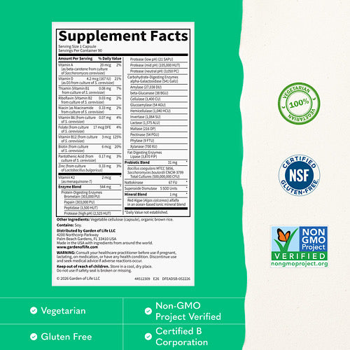 Garden of Life Dr. Formulated Advanced Digestive Enzymes + Probiotics, 90 Veg Capsules