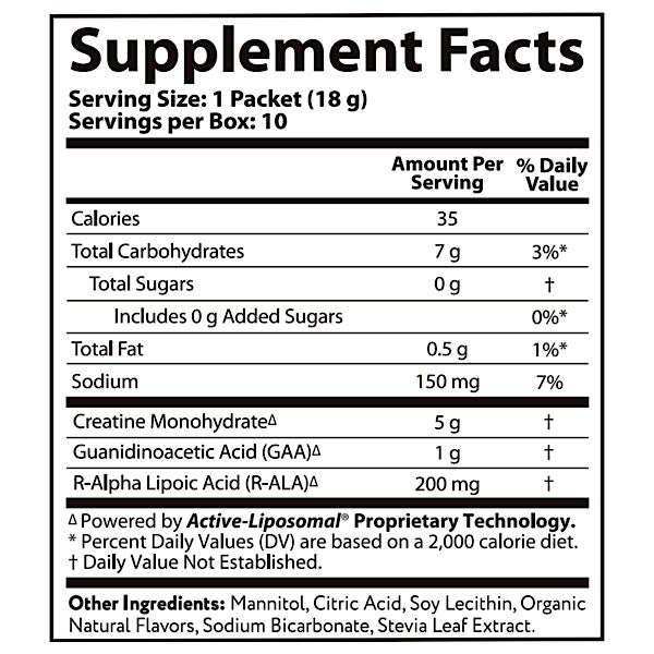 Aurora Nutrascience, Active-Liposomal Creatine + GAA & R-ALA, 10 packets: 0.63 oz each