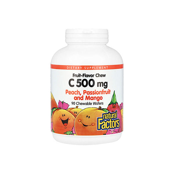 Natural Factors, Fruit-Flavor Chew Vitamin C, Peach, Passionfruit and Mango, 500 mg, 90 Chewable Wafers