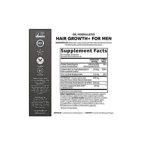 Garden Of Life, Dr. Formulated, Hair Growth+ For Men, 30 VegCaps