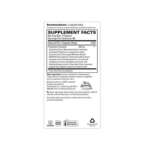 Terry Naturally - Resveratrol Complex - with BCM-95 Curcumin & Quercetin - 60 Capsules