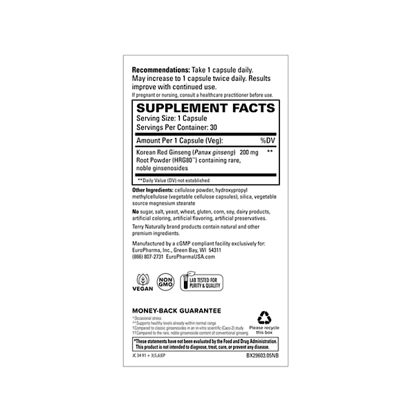 Terry Naturally HRG80 Red Ginseng Energy, 30 Capsules