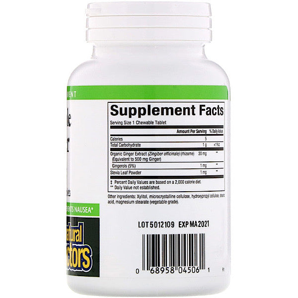 Natural Factors Chewable Ginger 500 mg, 90 Chewable Tablets