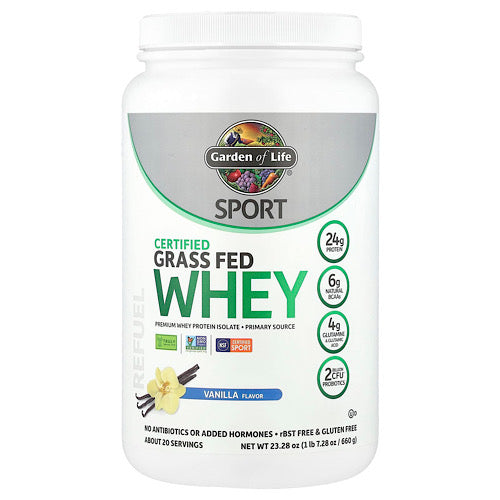 Garden of Life Sport Organic Grass Fed Whey Protein Vanilla, 22.57 oz Powder