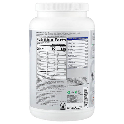 Garden of Life Sport Organic Plant-Based Protein Chocolate, 29.6 oz Powder