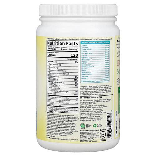 Garden of Life Raw Organic Protein Unflavored - No Stevia, 19.75 oz Powder