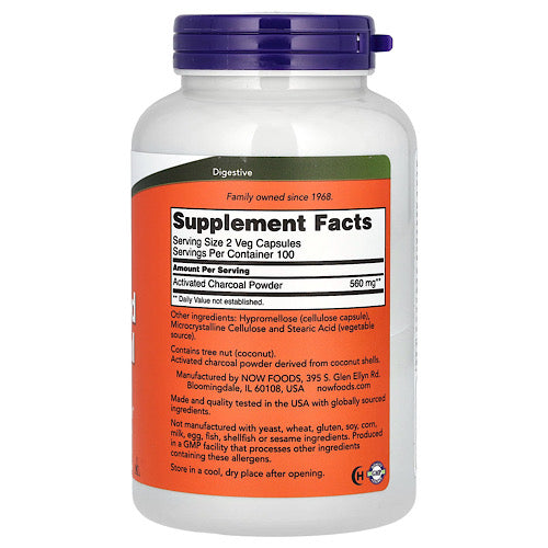 NOW Foods, Activated Charcoal, 200 Veg Capsules 280 mg per Capsule