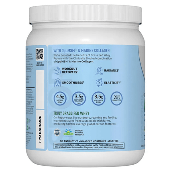 Garden of Life, Grass Fed Whey+Skin Protein Powder, Vanilla, 16oz