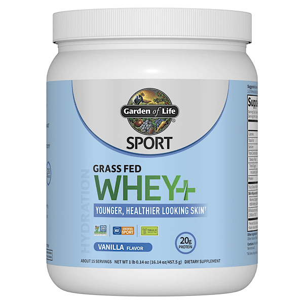 Garden of Life, Grass Fed Whey+Skin Protein Powder, Vanilla, 16oz