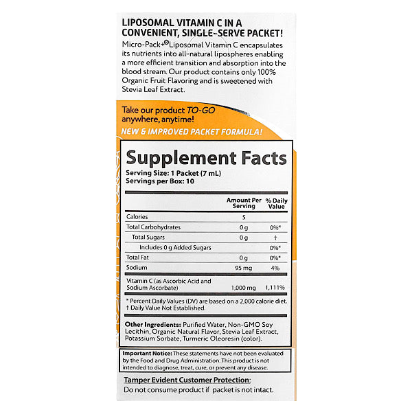 Aurora Nutrascience Liposomal Micro-Pack Vitamin C, 1,000 mg, 30 Single-Serve Liquid Packets, 0.24 fl oz