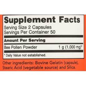 Now Foods, Bee Pollen Caps 500 mg, 100 Capsules