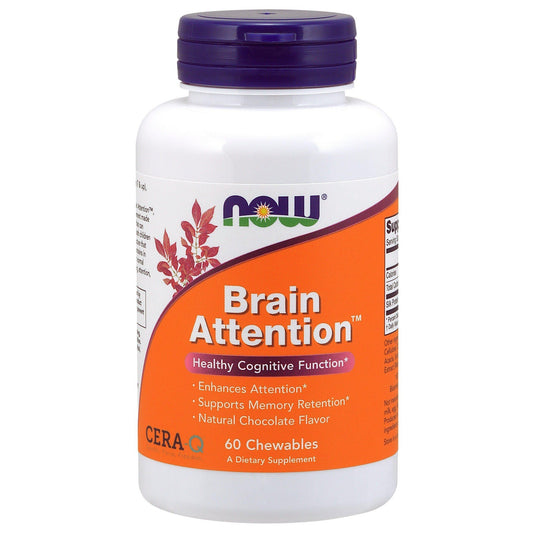 Now Foods, Brain Attention Healthy Cognitive Function Booster Natural Chocolate - 60 Chewables