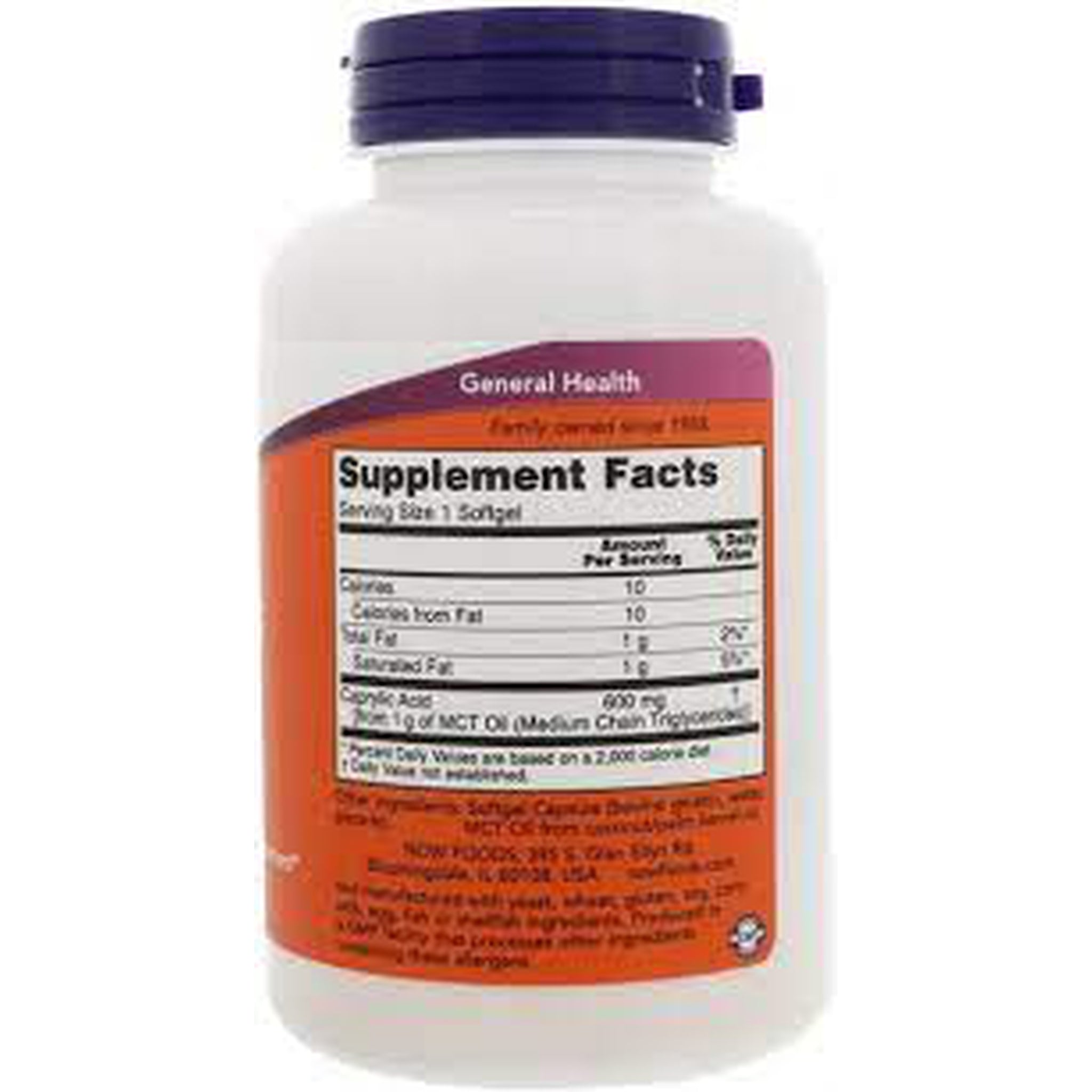 Now Foods, Caprylic Acid 600 mg, 100 Softgels