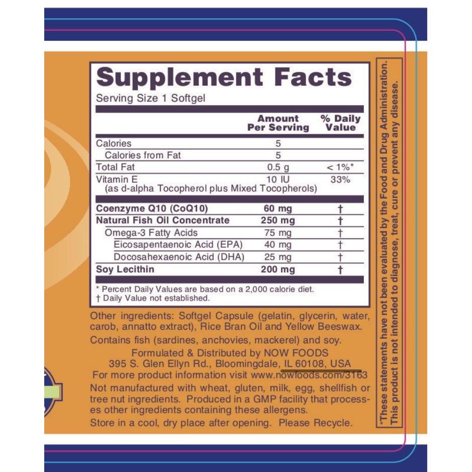 Now Foods, CoQ10 60 mg w/ Fish Oil, 60 Softgels