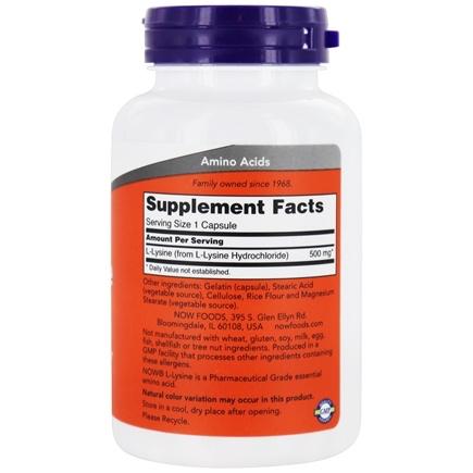 Now Foods, L-Lysine 500 mg, 100 Veg Capsules