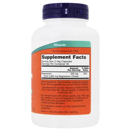 Now Foods, Magnesium Citrate 400 mg, 120 Veg Capsules