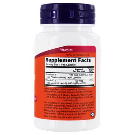 Now Foods, Mega D-3 & MK-7 5000 IU / 180mcg, 60 Veg Capsules