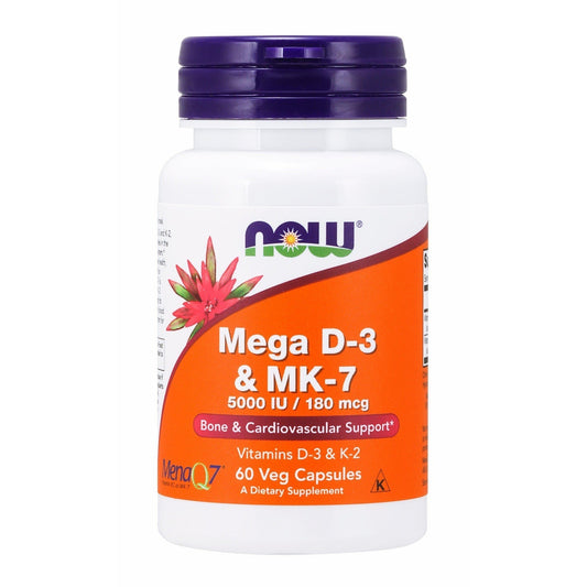 Now Foods, Mega D-3 & MK-7 5000 IU / 180mcg, 60 Veg Capsules