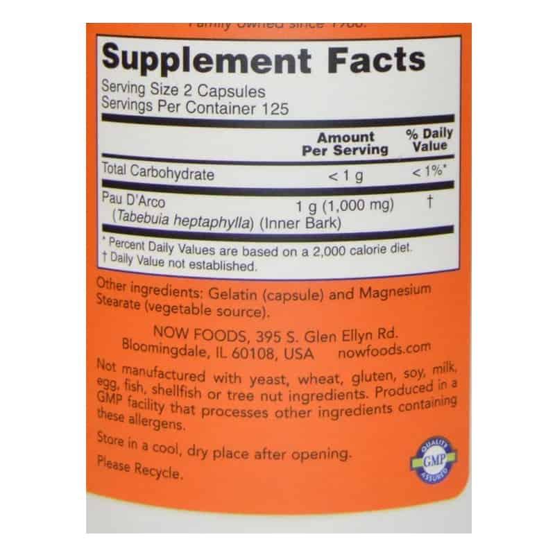 Now Foods, Pau D’ Arco 500 mg, 100 Veg Capsules