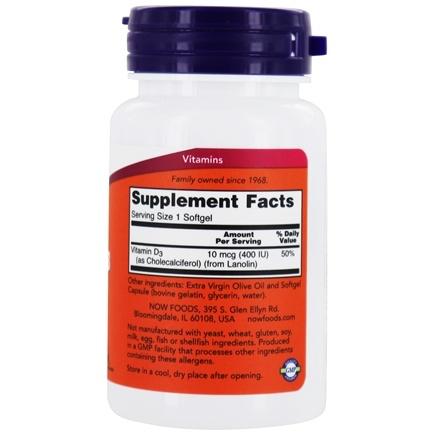 Now Foods, Vitamin D-3 400 IU, 180 Softgels