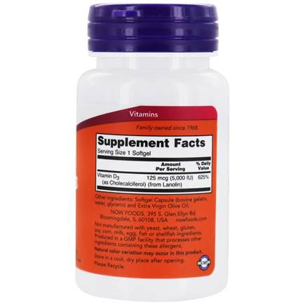 Now Foods, Vitamin D-3, 5,000 IU 125 mcg ,120 Softgels