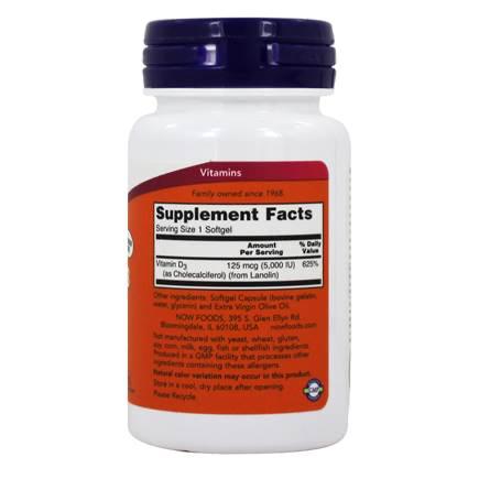 Now Foods, Vitamin D3, 5,000 IU, High Potency, Softgel, Larger Size - 240 Softgels