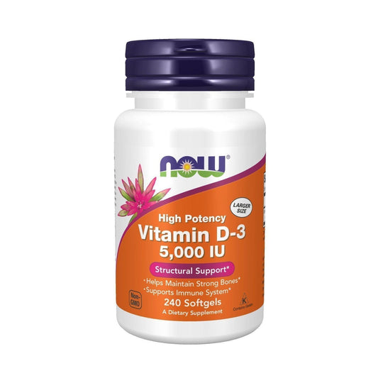 Now Foods, Vitamin D3, 5,000 IU, High Potency, Softgel, Larger Size - 240 Softgels