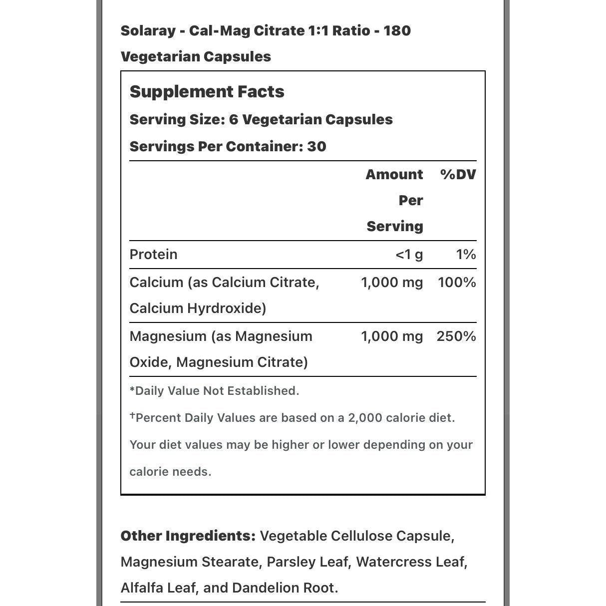 Solaray Cal-Mag Citrate 1:1 Ratio - 180 VegCaps