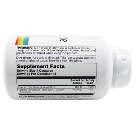 Solaray Calcium Citrate w/ Vitamin D3 - 180 Capsules