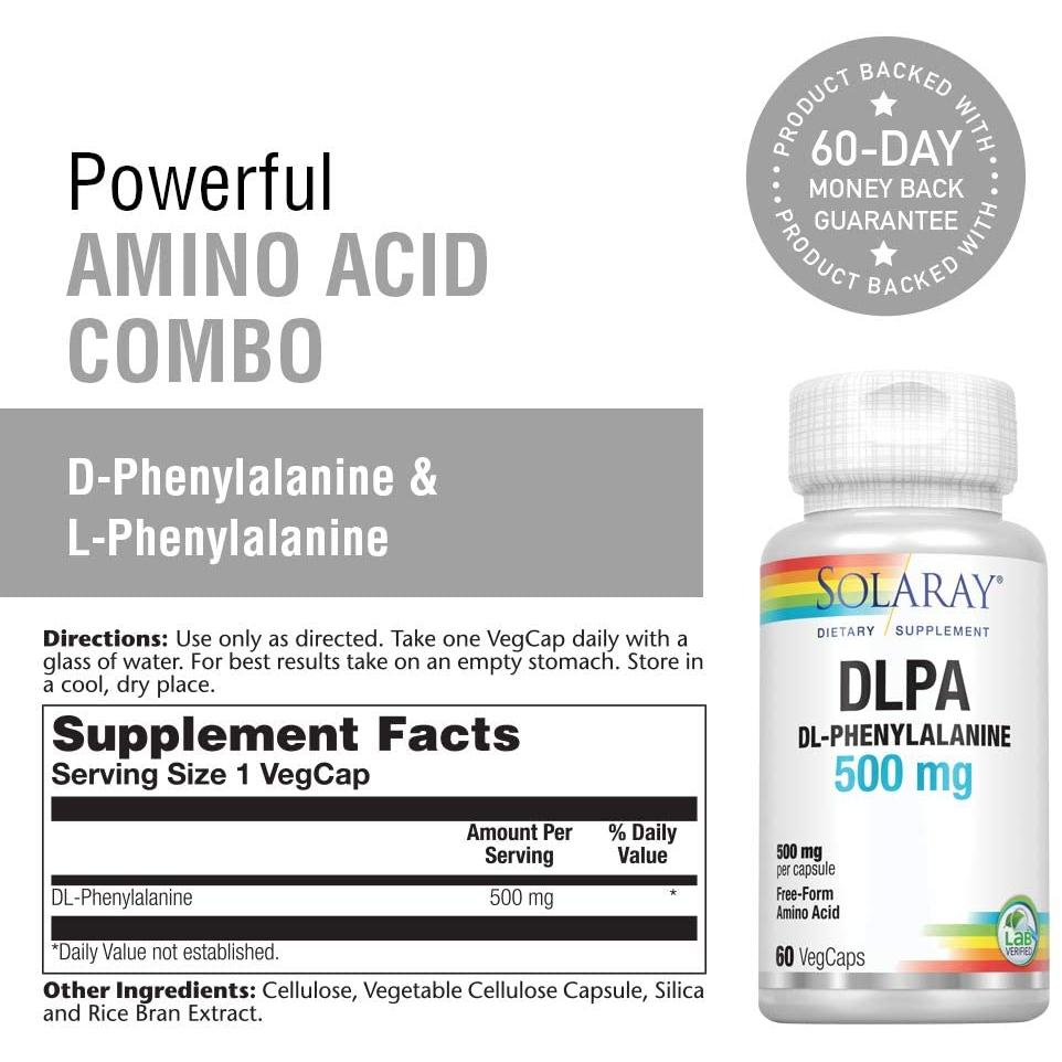 Solaray DLPA, DL-Phenylalanine, Free-Form 500 mg, 60 VegCaps